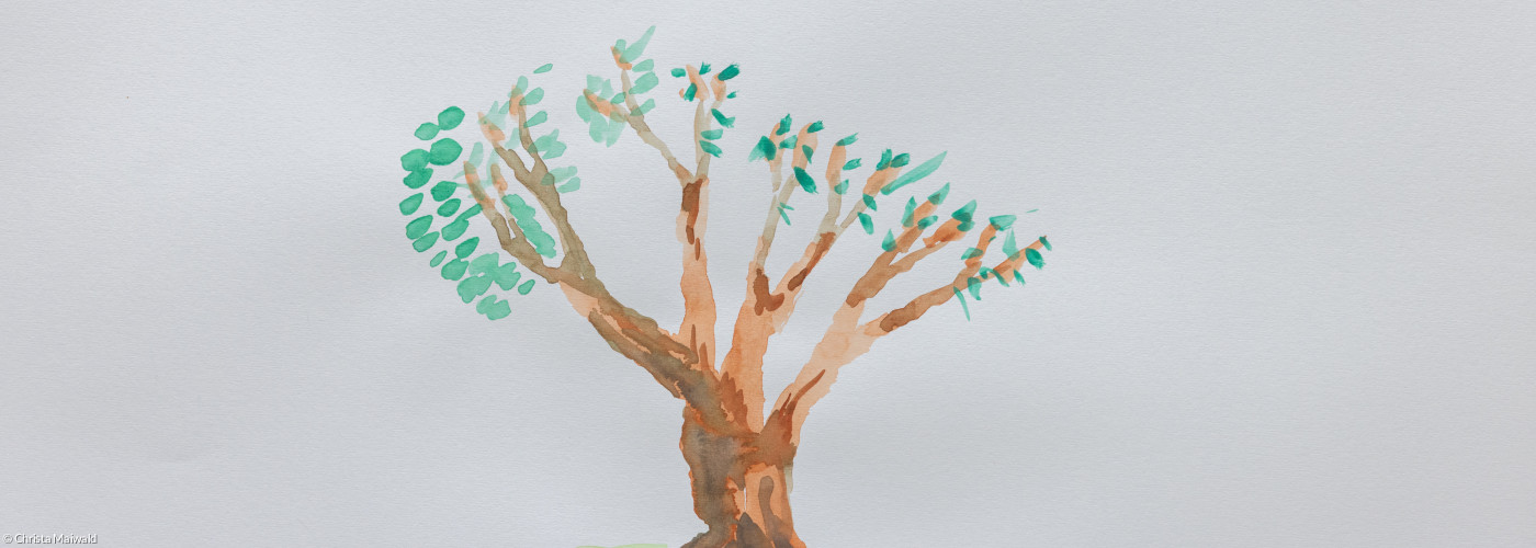 Aquarell: Baum mit grünen Blättern; ©: Christa Maiwald Aquarell: Baum mit grünen Blättern