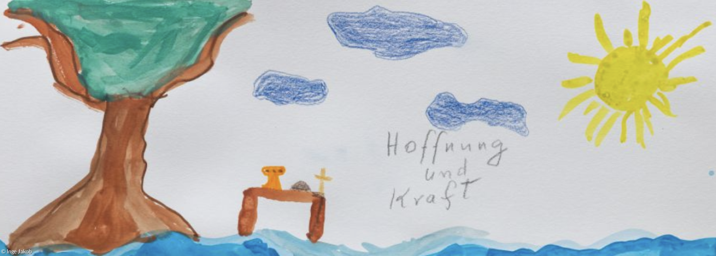 Aquarell Baum, Altar, Sonne ; ©: Inge Jakob Aquarell Baum, Altar, Sonne