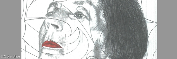 Bleistiftzeichnung Frauenportrait mit rotem Mund